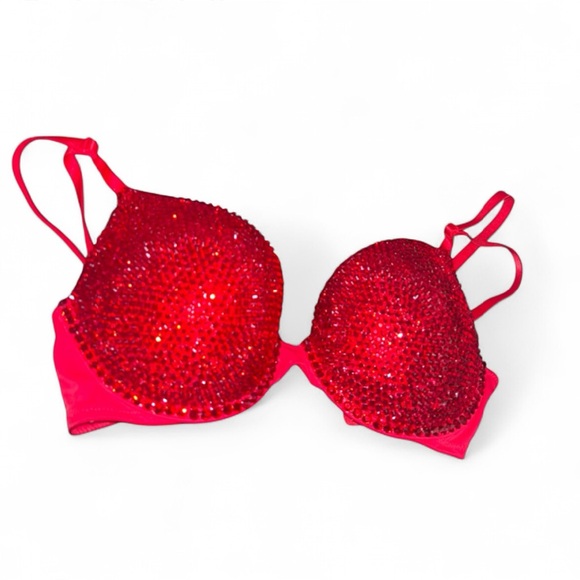 Custom Design Siam Crystal Glam Bling Red Bra Top All Sizes - Picture 3 of 9